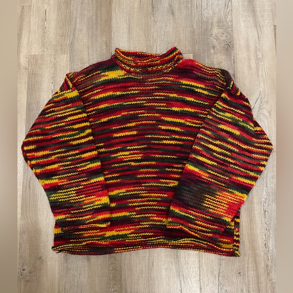 Vintage Artesania Static Rainbow Striped Knit Sweater, Size XL